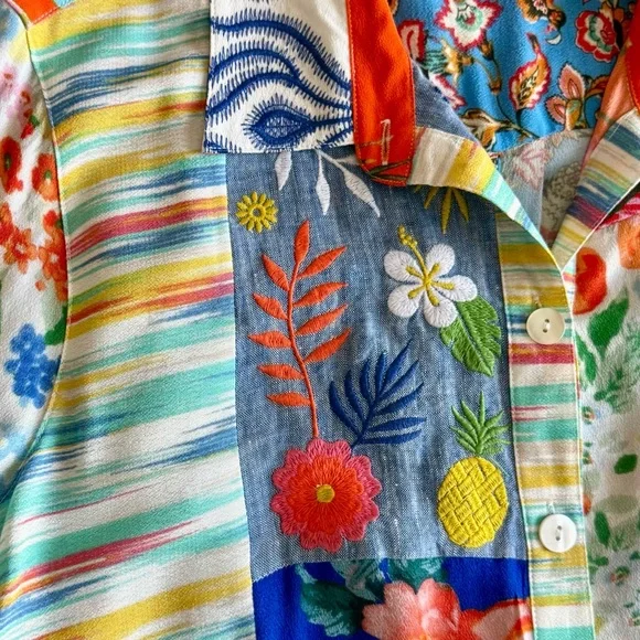 JOHN MARK Patchwork Floral Print Roll Tab Sleeves Tunic Shirt Size M Boho RARE - Picture 7 of 16